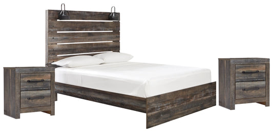 Drystan Queen Panel Bed with 2 Nightstands SKU - PKG000712 (B211-92(2),B211B4)  Includes queen panel bed (headboard, footboard and rails) and two 2-drawer nightstands