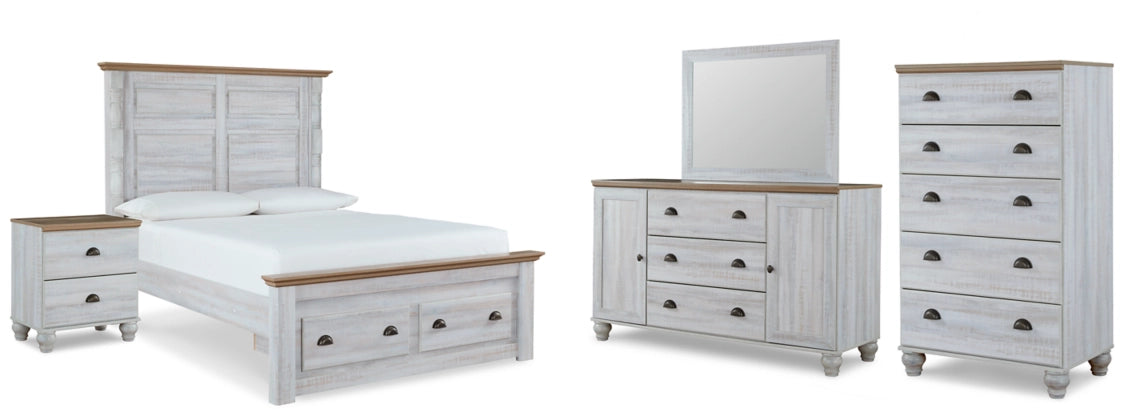 Haven Bay King Panel Storage Bed with Mirrored Dresser, Chest and Nightstand